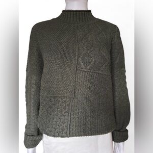 American Eagle Outfitters Knitted Olive Patchwork Turtleneck Sweater